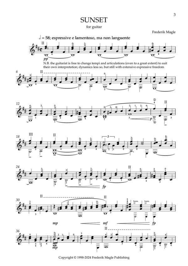 Sunset for guitar - Sheet music - Page 3 (with fingerings) preview